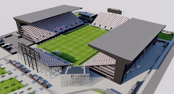 model a 3d sports stadium or gym interior with animation for ads or games