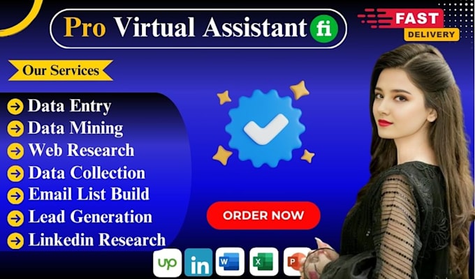 your VA for data entry, web research, lead generation, excel work