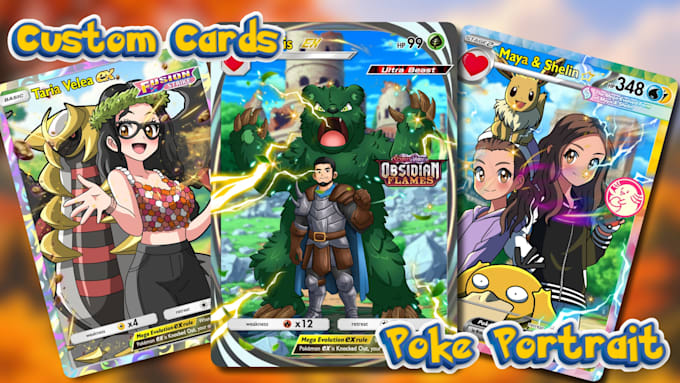 Draw custom pokemon trainer for tcg pokemon card by Barrastudio | Fiverr