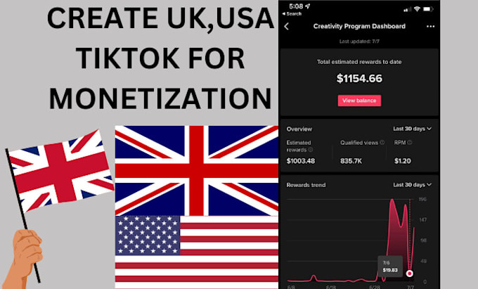 create USA UK tiktok account for creator rewards and business