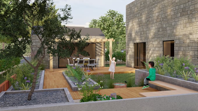 design a 3d outdoor office or garden studio for remote work and creativity