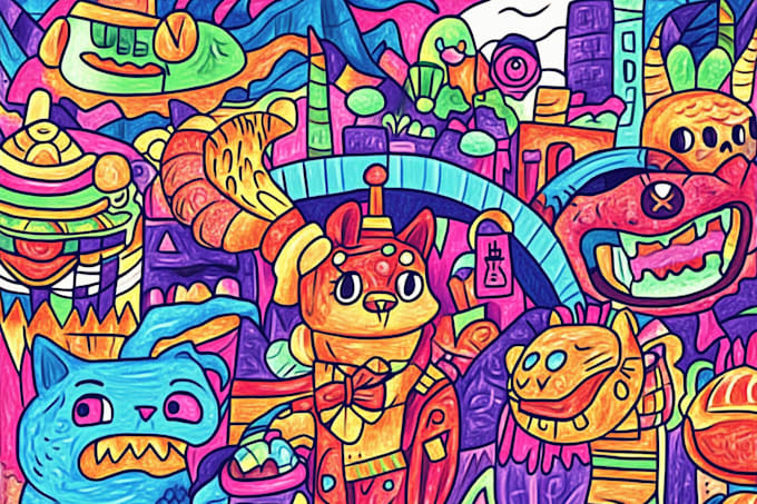 create colorful doodle art illustration