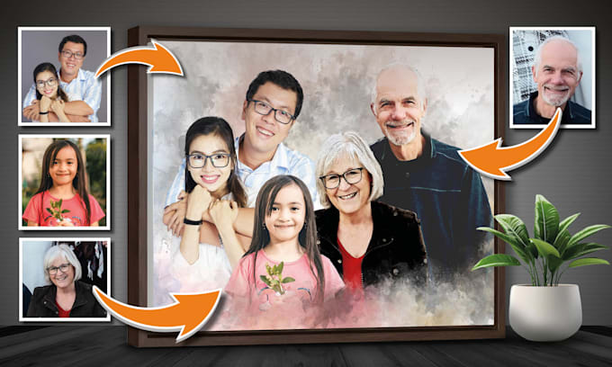 Merge multiple photos into amazing watercolor family portrait by ...
