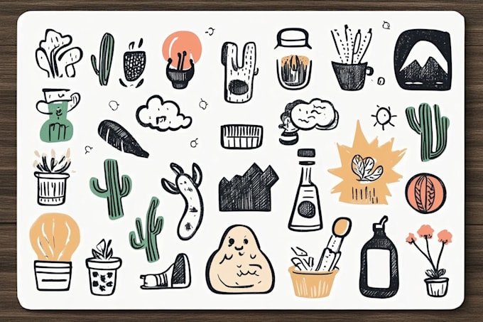 create cute doodle illustrations for icons and stickers