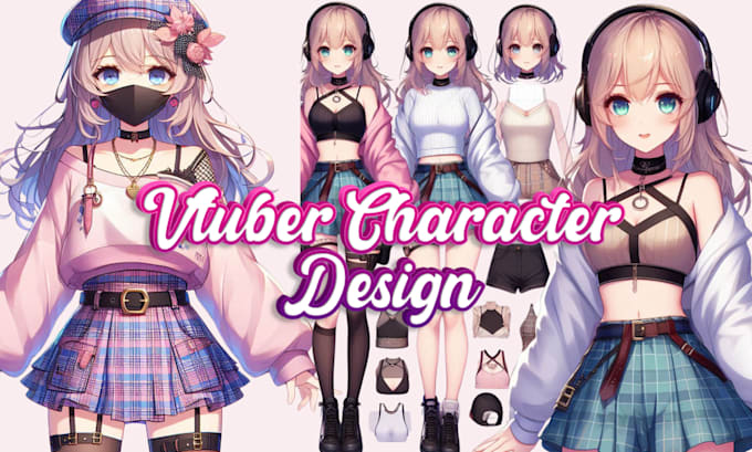 draw anime vtuber character sheet, live2d reference avatar model design, chibi