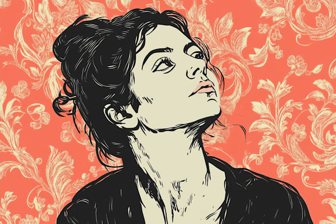 draw a custom portrait in linocut style