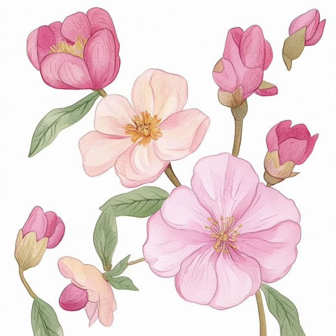 create a botanical watercolor illustration, floral drawing