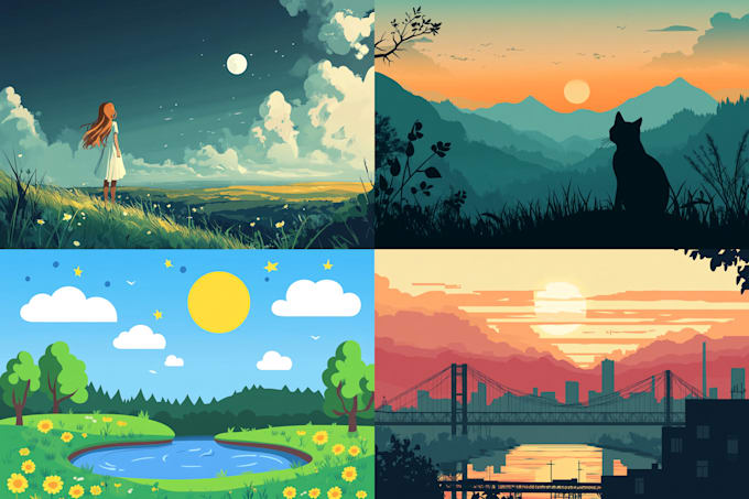 draw a flat vector landscape illustration