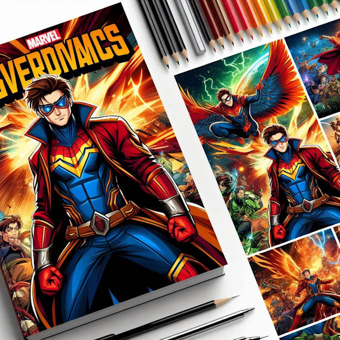 draw a comic book page and cover art for