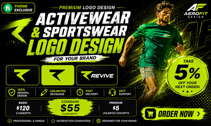 do activewear and sportswear logo design for your brand
