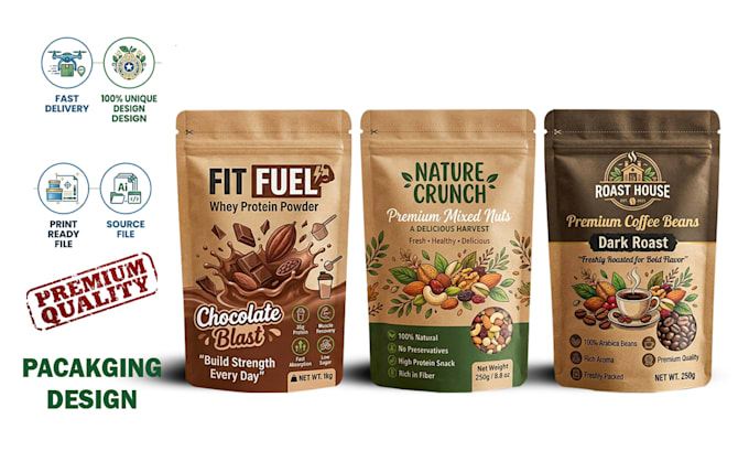 design pouch packaging, box packaging, food pouch