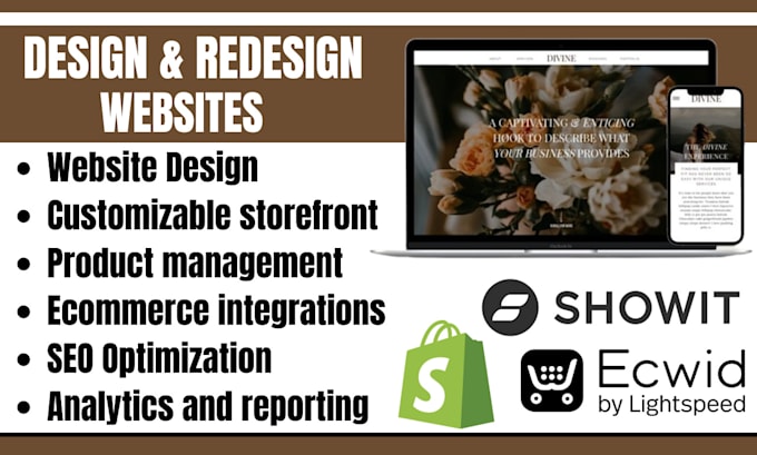 design ecwid website showit redesign products listings seo for sales conversion
