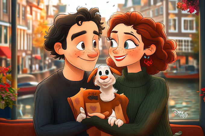 draw cartoon disney couple portrait