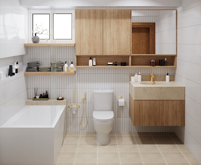 render 3d bathroom design, interior layout