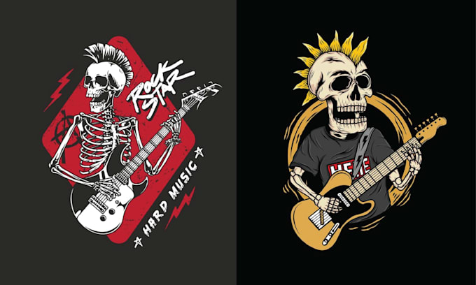 design music skeleton guitar logo with illustration