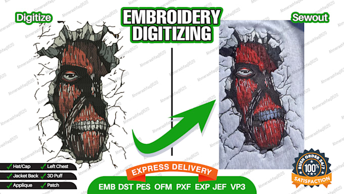 do embroidery logo digitizing for jacket emb dst pes ofm pxf