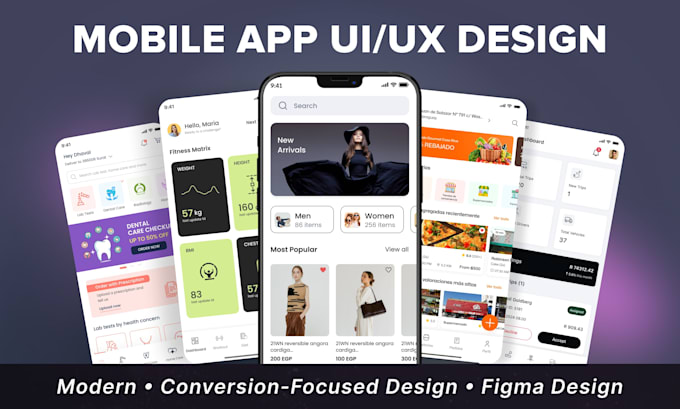 do mobile app ui ux design, figma app design, ui ux design