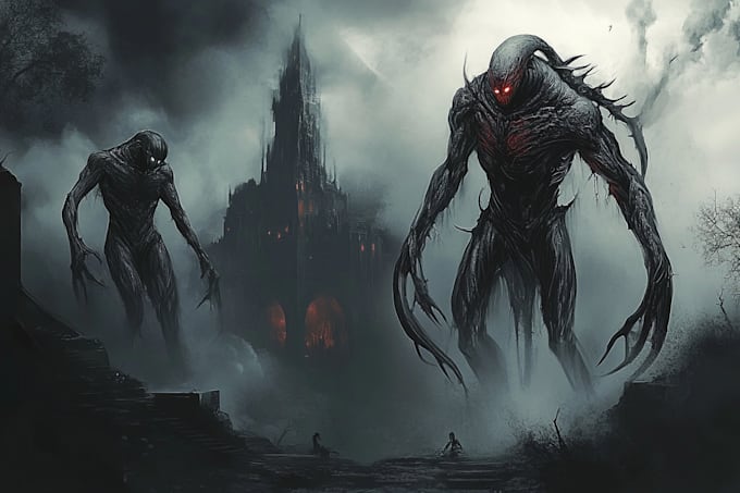 do sci fi horror and fantasy scene concept art illustrations