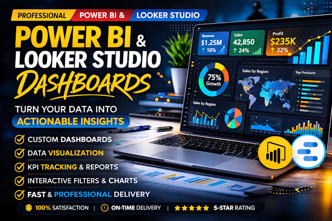 create power bi dashboard, looker studio dashboard, visualizations