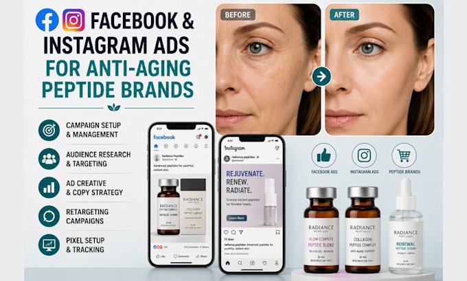 design anti aging skin health peptide branding, anti aging facebook ads