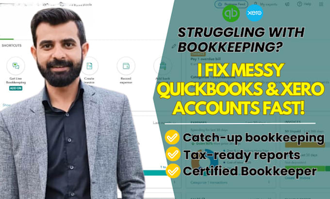 setup, bookkeeping in xero or quickbooks online, wave