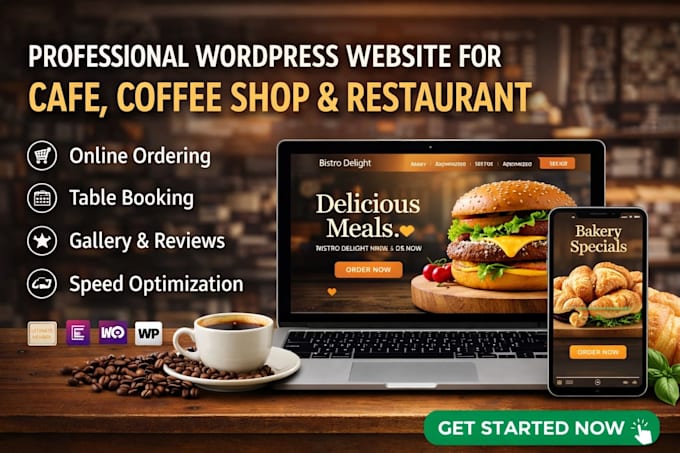 design a modern responsive wordpress website for cafe, bakery or restaurant