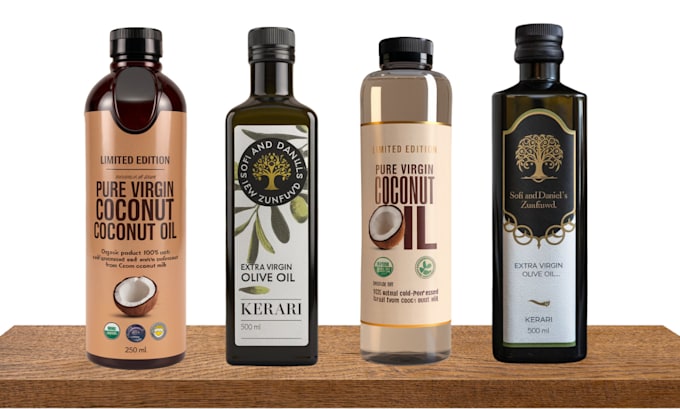 do packaging and product label for oli, olive oil, coconut oil, cooking oil,ghee