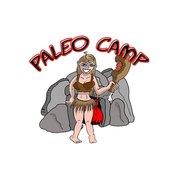 design playful couple cartoon with paleo camp logo