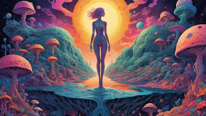 draw surreal psychedelic illustration, poster, cover album