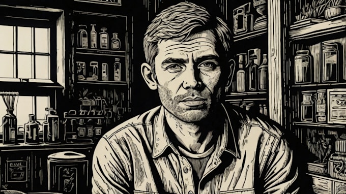 draw a custom portrait in linocut style