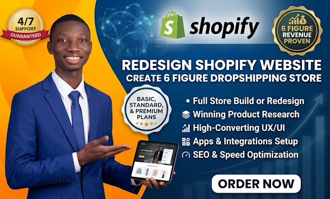 redesign shopify website or create 6 figure dropshipping store