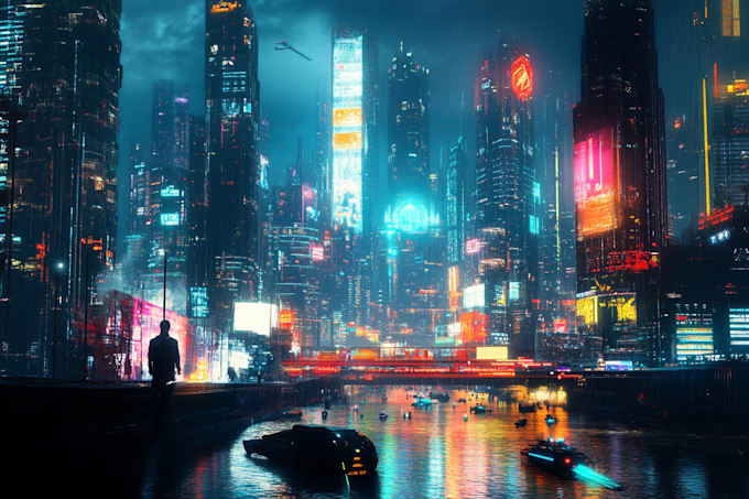 Create a illustration of futuristic cyberpunk city by Kienbanaeg | Fiverr