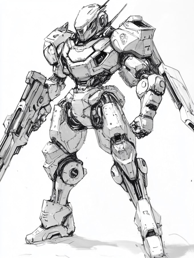 do anime style mecha robot illustrations