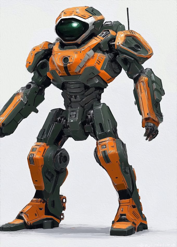 create cyberpunk sci fi robot, mecha character concept art