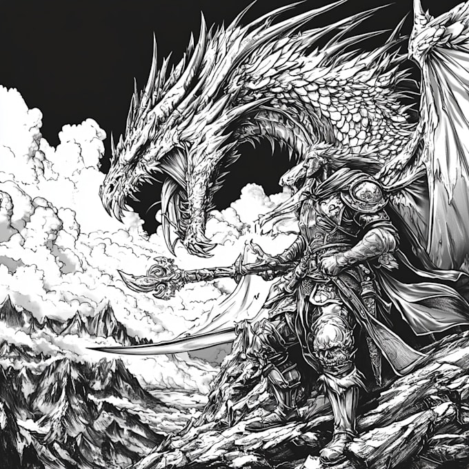 Draw black and white detailed line art vector illustration by ...