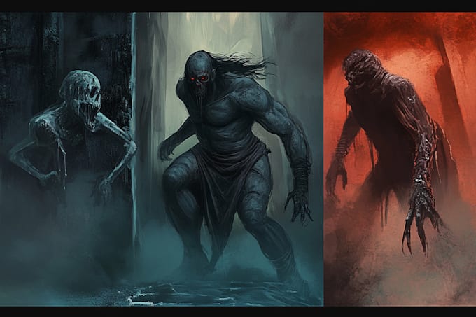 do sci fi horror and fantasy scene concept art illustrations