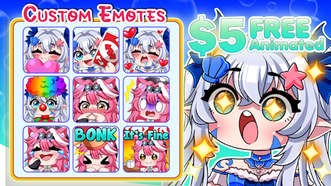 design chibi twitch emotes, discord emoji, and animated emotes for your stream