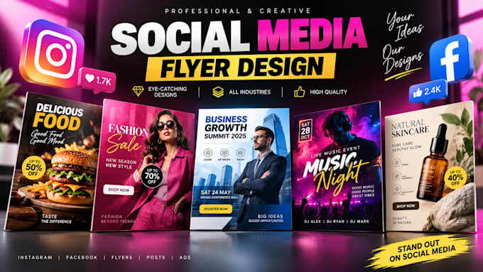 design an amazing instagram and facebook social media flyer in 24 hours