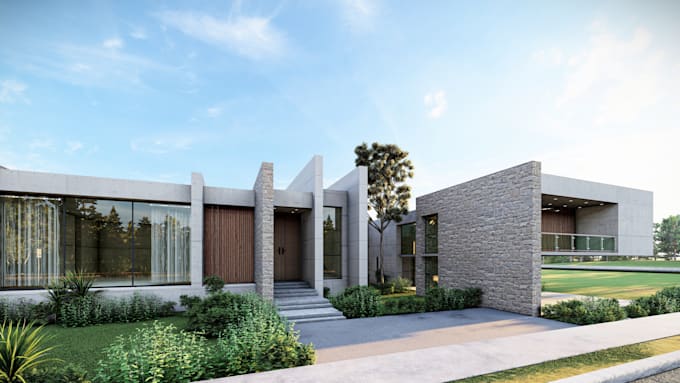 create exterior 3d rendering architecture and 3d floor plan