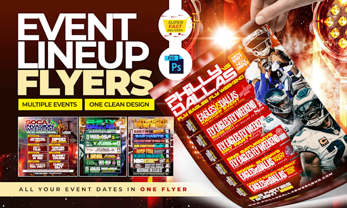 design clean lineup flyer with multiple events on one design