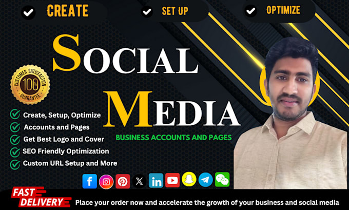 Successfully create all social media accounts, set up pages, and ...