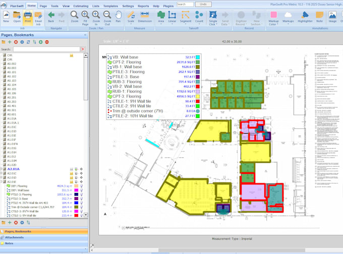 do detailed flooring, ceiling and wall finishes takeoff and estimates