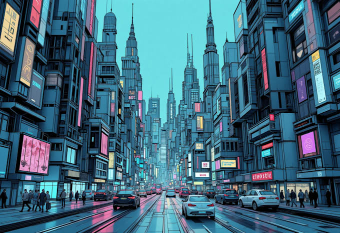 Draw illustration of futuristic cyberpunk city art by Dailysend | Fiverr