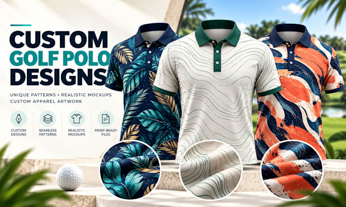 design custom golf polo shirts, patterns and mockups