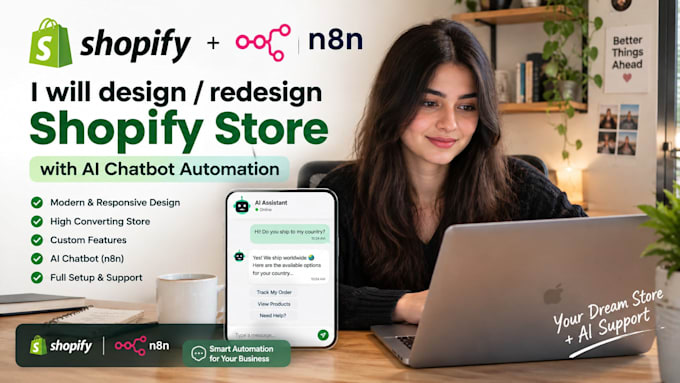 design a shopify store and integrate n8n chatbot automation