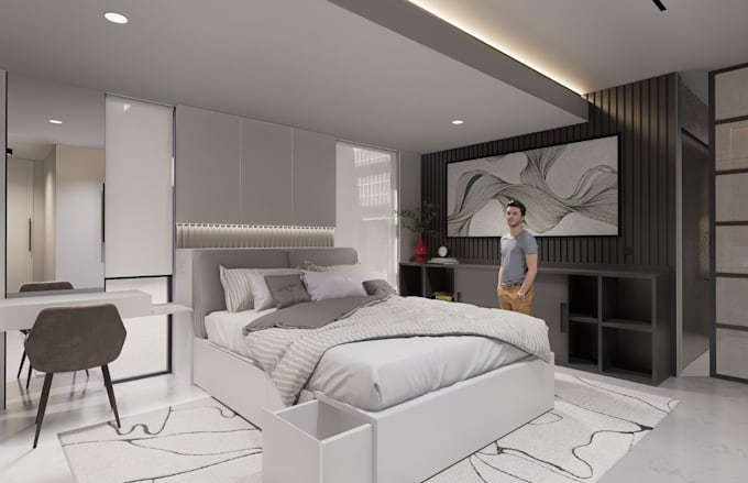 do bedroom interior design and 3d rendering