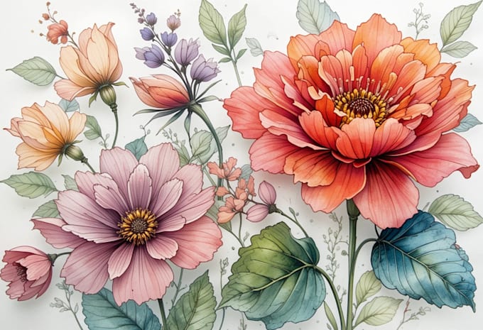 create a botanical watercolor illustration, floral drawing