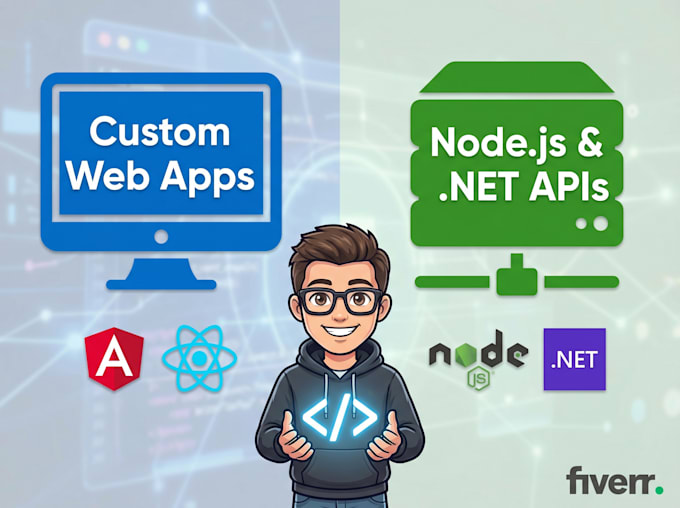 develop custom web apps in angular or react with nodejs and dotnet apis
