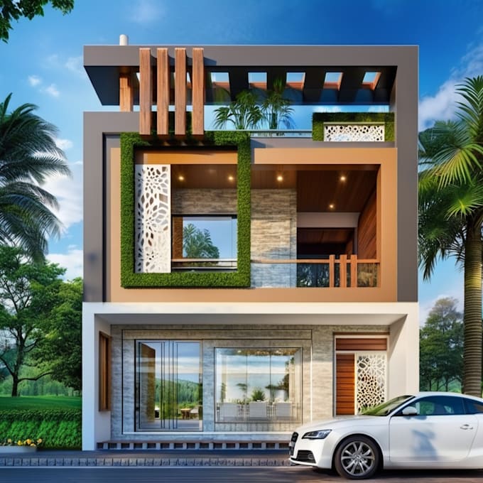 design architectural 3d modern exterior with rendering