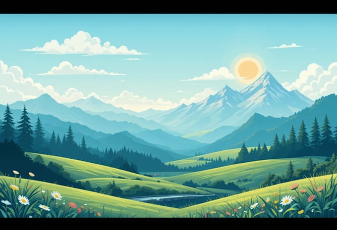 create flat landscape illustration of nature and background vector art